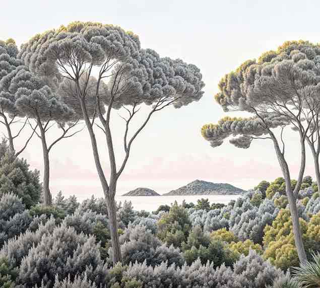 Entre pins et mer – Papier peint forêt méditerranéenne - Illulart: Papier peint panoramique