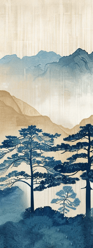 Évasion asiatique : Silhouettes de Montagnes et Forêt - Illulart: Papier peint panoramique