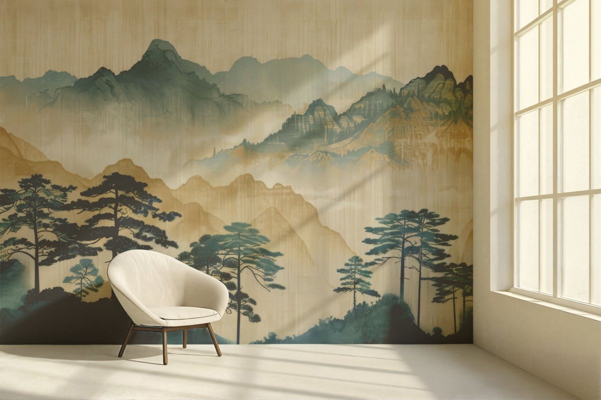 Évasion asiatique : Silhouettes de Montagnes et Forêt - Illulart: Papier peint panoramique