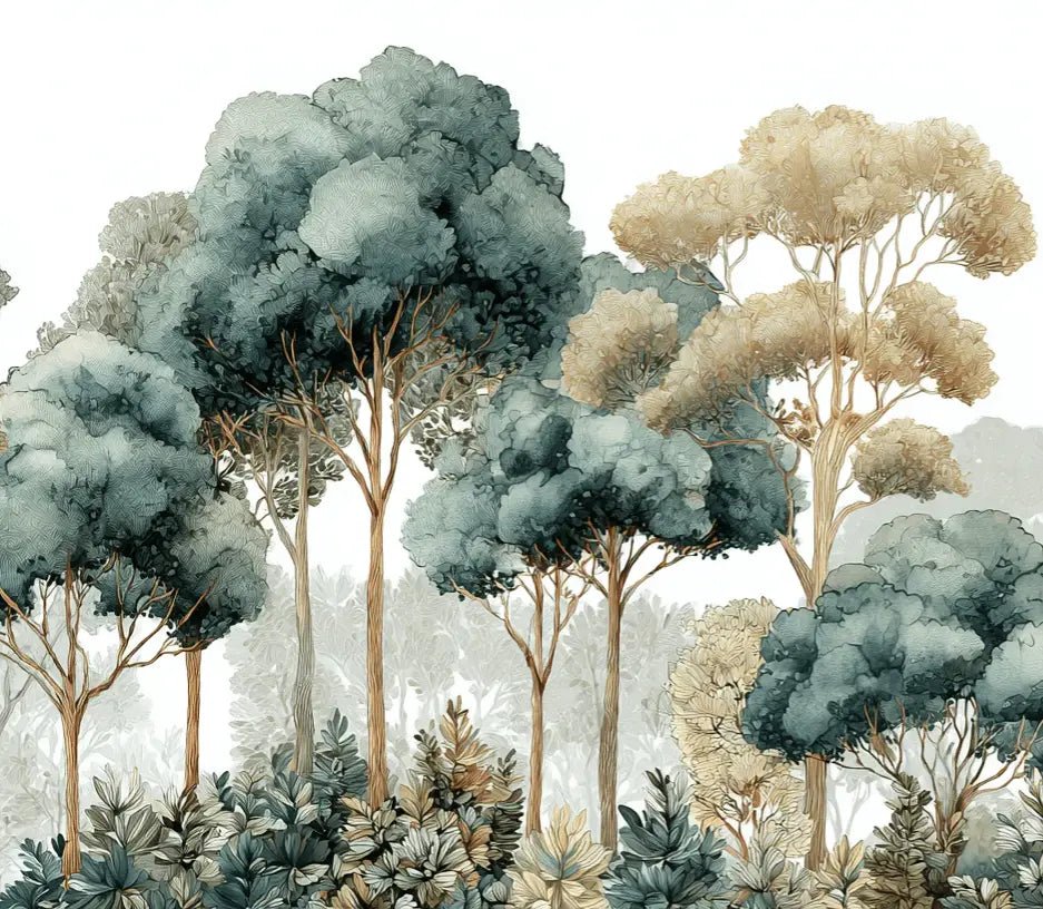 Évasion Boisée Vert Sauge – Papier peint panoramique forêt - Illulart: Papier peint panoramique