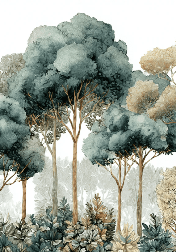 Évasion Boisée Vert Sauge – Papier peint panoramique forêt - Illulart: Papier peint panoramique