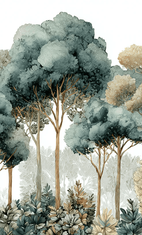 Évasion Boisée Vert Sauge – Papier peint panoramique forêt - Illulart: Papier peint panoramique