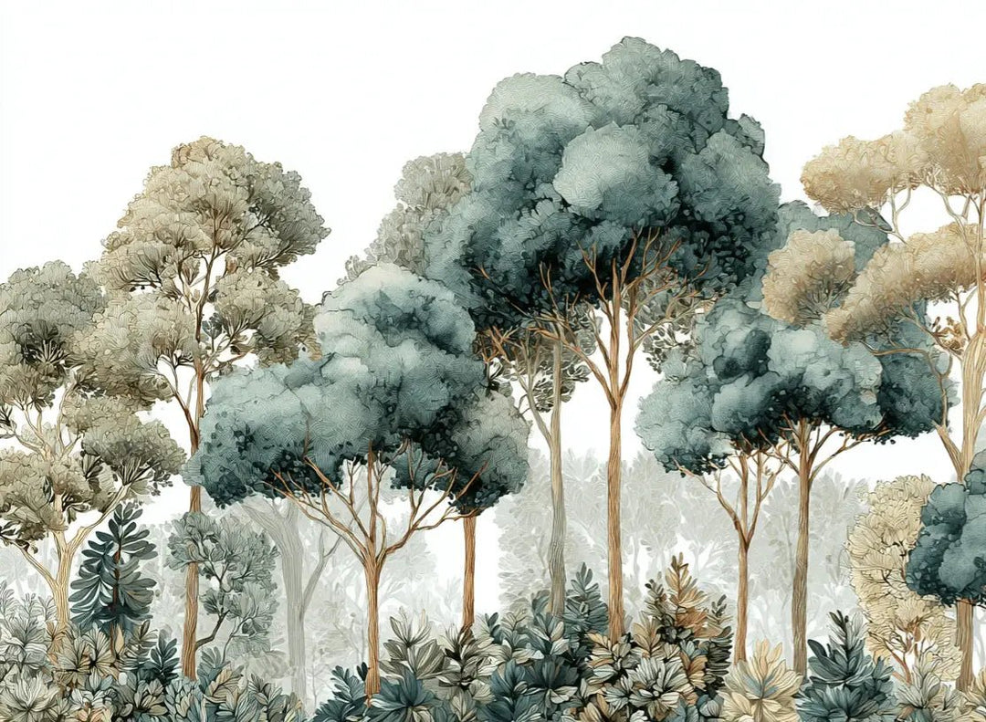 Évasion Boisée Vert Sauge – Papier peint panoramique forêt - Illulart: Papier peint panoramique