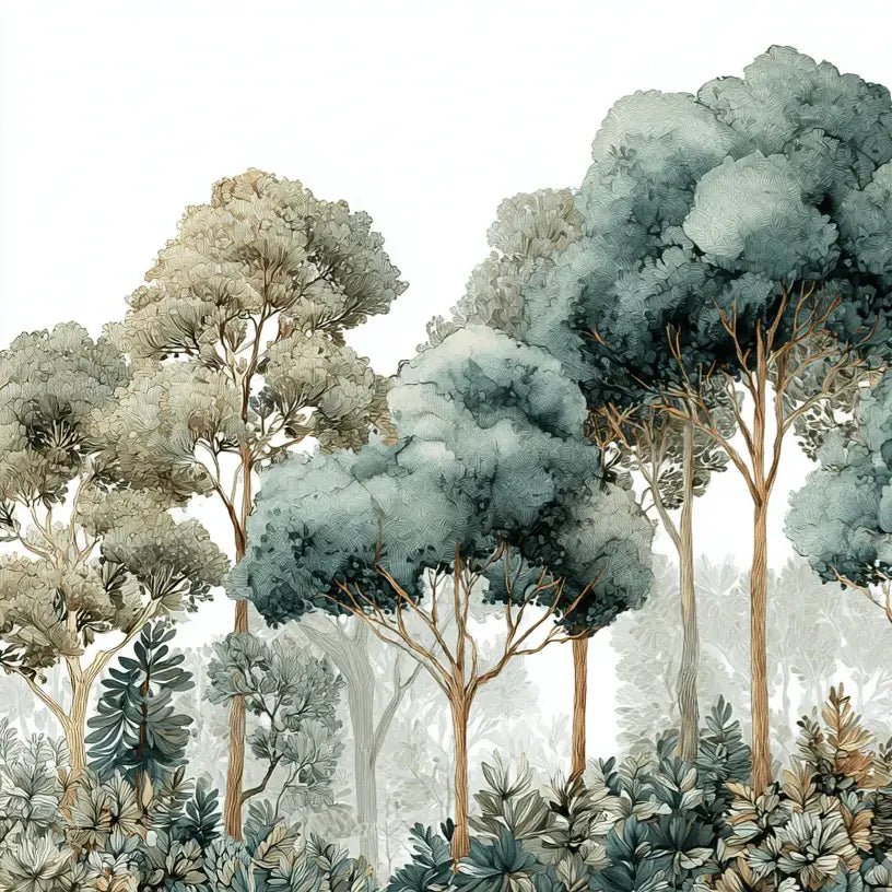 Évasion Boisée Vert Sauge – Papier peint panoramique forêt - Illulart: Papier peint panoramique
