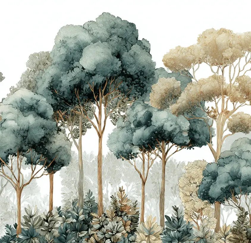 Évasion Boisée Vert Sauge – Papier peint panoramique forêt - Illulart: Papier peint panoramique