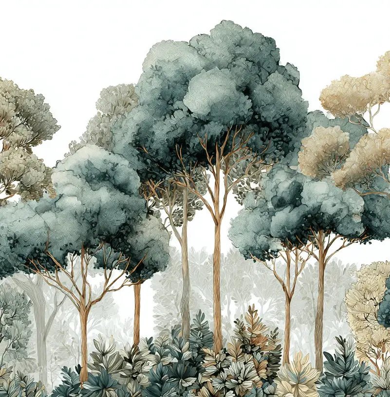 Évasion Boisée Vert Sauge – Papier peint panoramique forêt - Illulart: Papier peint panoramique
