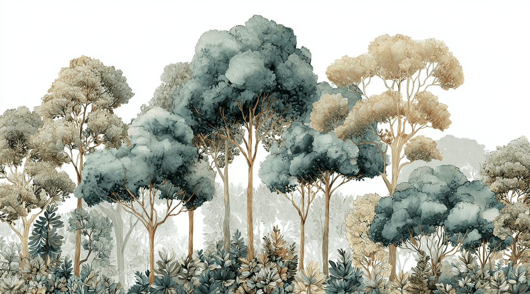 Évasion Boisée Vert Sauge – Papier peint panoramique forêt - Illulart: Papier peint panoramique