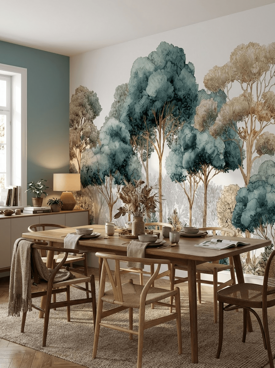 Évasion Boisée Vert Sauge – Papier peint panoramique forêt - Illulart: Papier peint panoramique