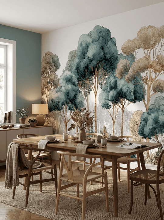 Évasion Boisée Vert Sauge – Papier peint panoramique forêt - Illulart: Papier peint panoramique