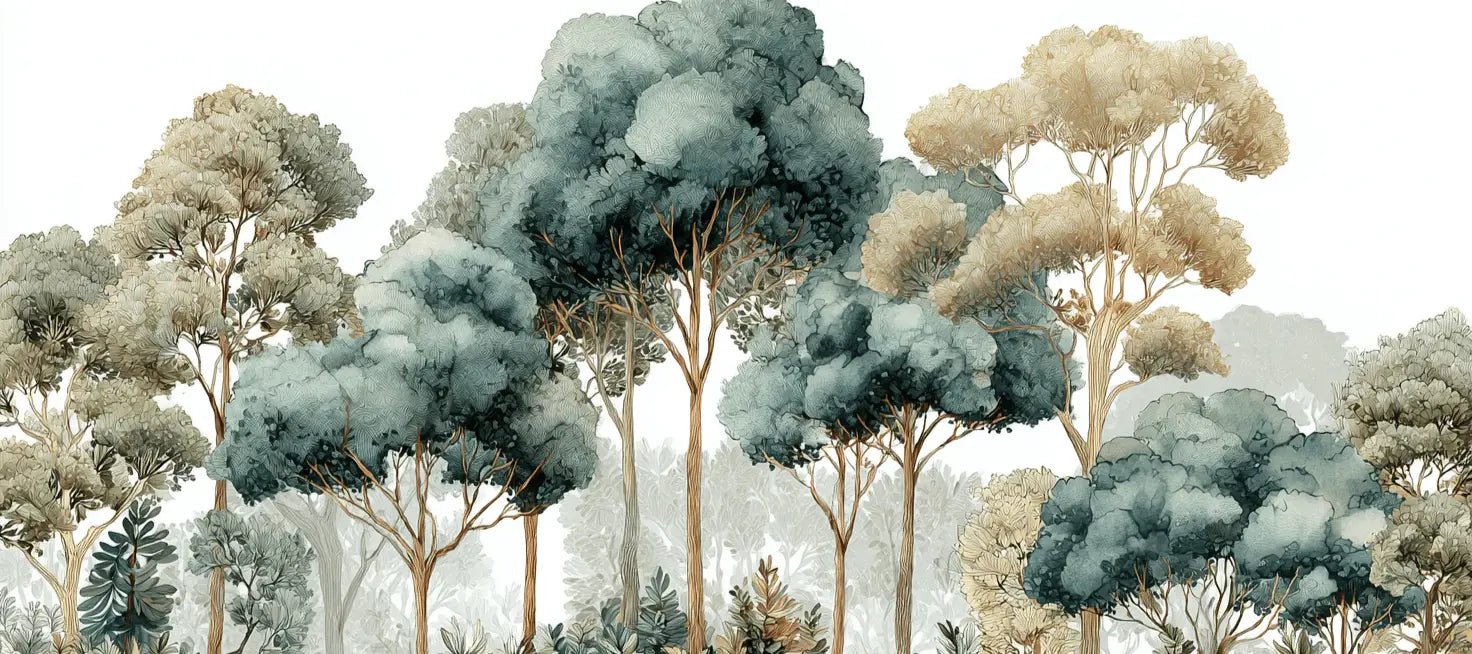 Évasion Boisée Vert Sauge – Papier peint panoramique forêt - Illulart: Papier peint panoramique