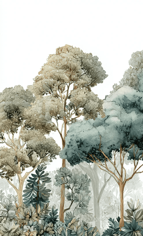 Évasion Boisée Vert Sauge – Papier peint panoramique forêt - Illulart: Papier peint panoramique