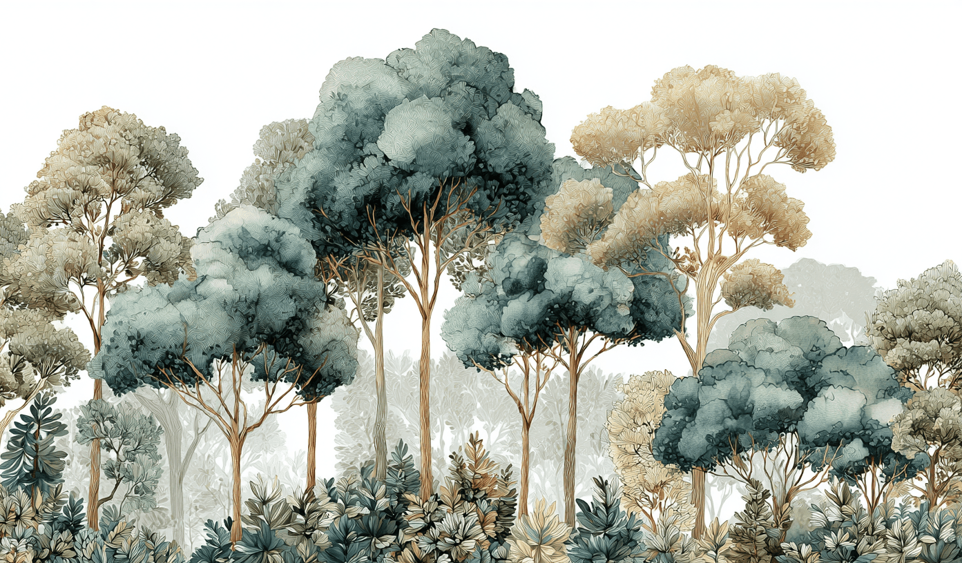 Évasion Boisée Vert Sauge – Papier peint panoramique forêt - Illulart: Papier peint panoramique