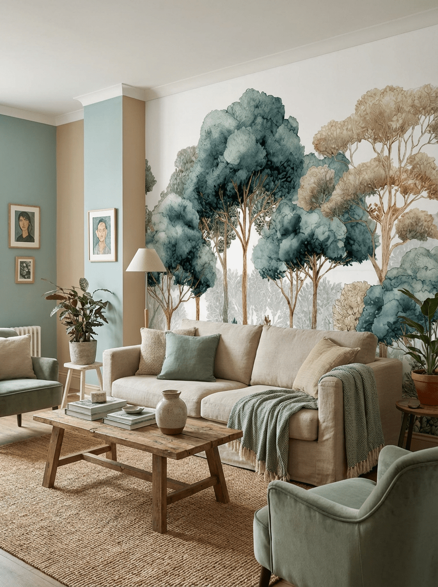 Évasion Boisée Vert Sauge – Papier peint panoramique forêt - Illulart: Papier peint panoramique