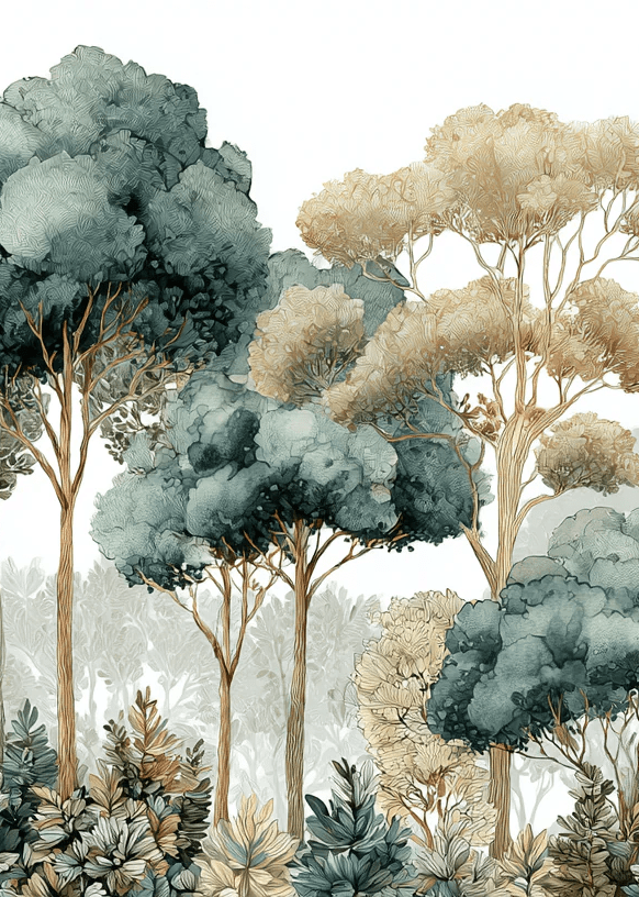 Évasion Boisée Vert Sauge – Papier peint panoramique forêt - Illulart: Papier peint panoramique