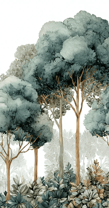 Évasion Boisée Vert Sauge – Papier peint panoramique forêt - Illulart: Papier peint panoramique