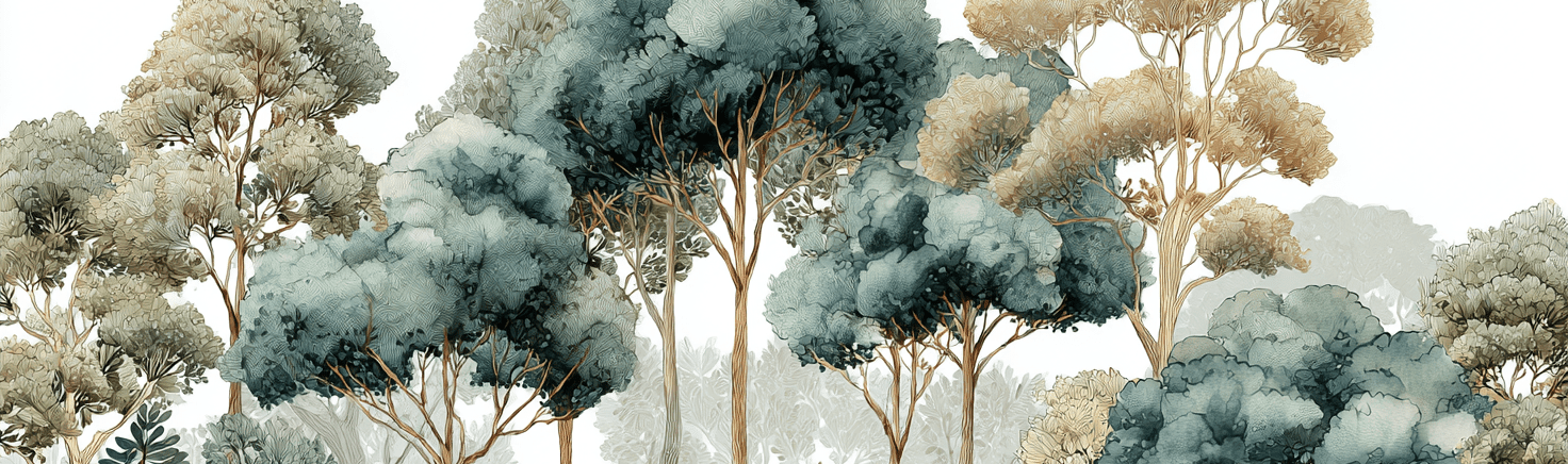 Évasion Boisée Vert Sauge – Papier peint panoramique forêt - Illulart: Papier peint panoramique