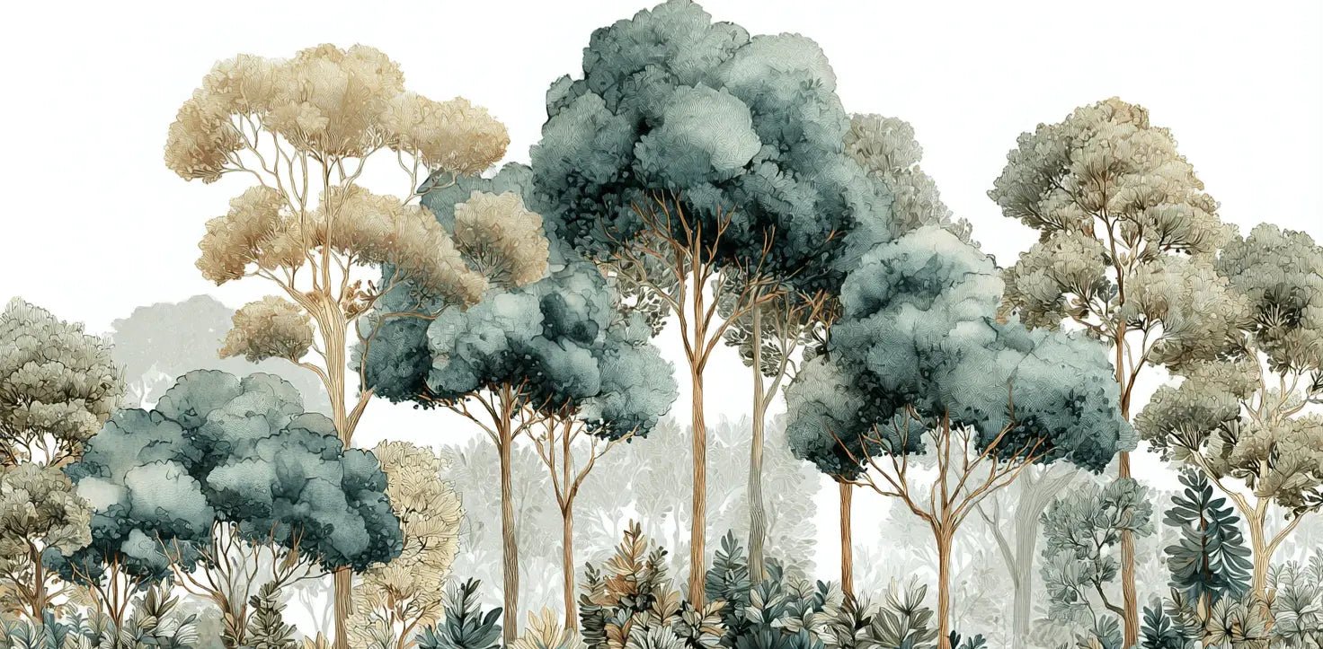 Évasion Boisée Vert Sauge – Papier peint panoramique forêt - Illulart: Papier peint panoramique