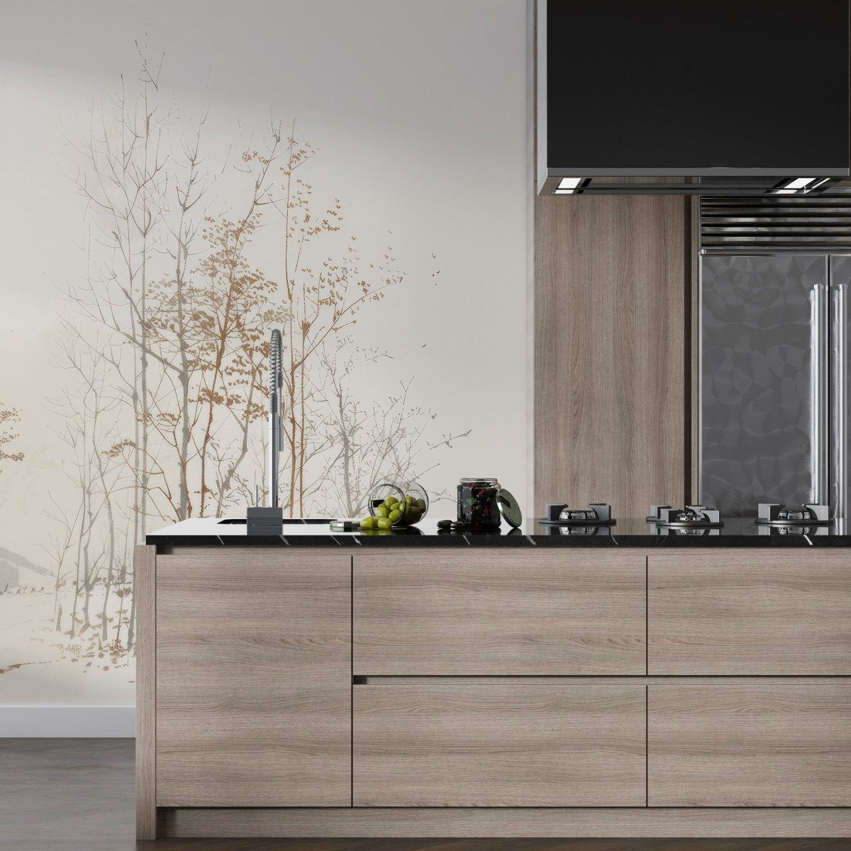 Évasion en Forêt : Une Balade Dans les Bois Gris et Minimaliste - Illulart: Papier peint panoramique