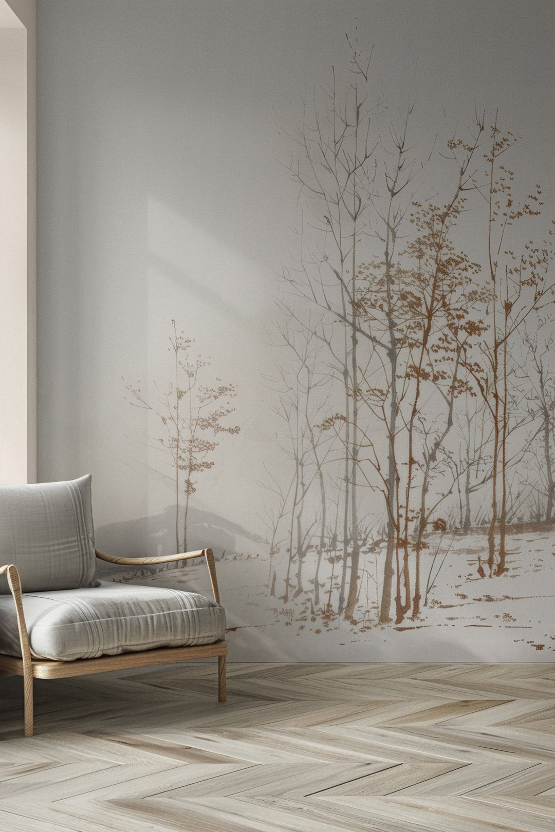 Évasion en Forêt : Une Balade Dans les Bois Gris et Minimaliste - Illulart: Papier peint panoramique