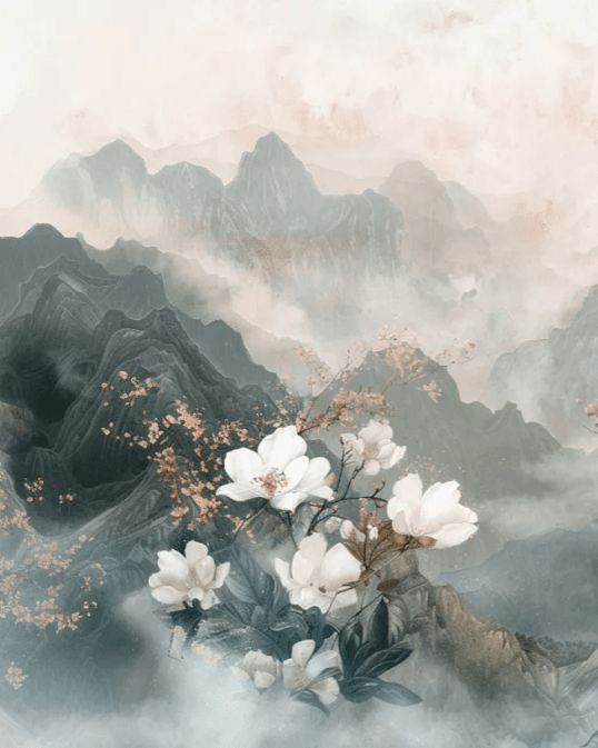 Évasion Florale en Montagne - Illulart: Papier peint panoramique