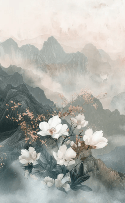 Évasion Florale en Montagne - Illulart: Papier peint panoramique