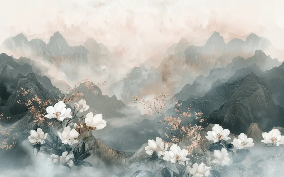 Évasion Florale en Montagne - Illulart: Papier peint panoramique