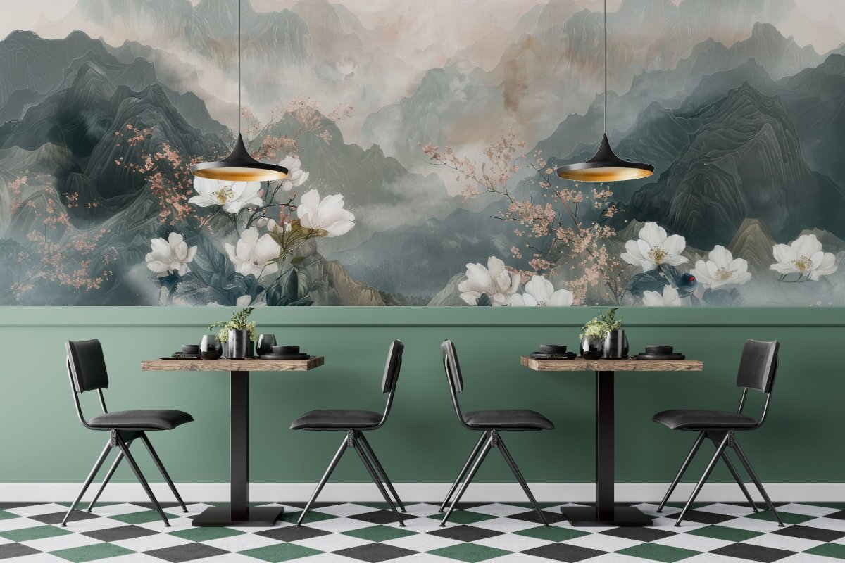 Évasion Florale en Montagne - Illulart: Papier peint panoramique