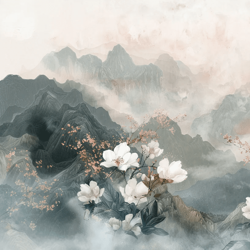 Évasion Florale en Montagne - Illulart: Papier peint panoramique