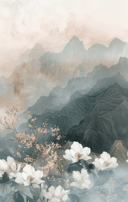 Évasion Florale en Montagne - Illulart: Papier peint panoramique