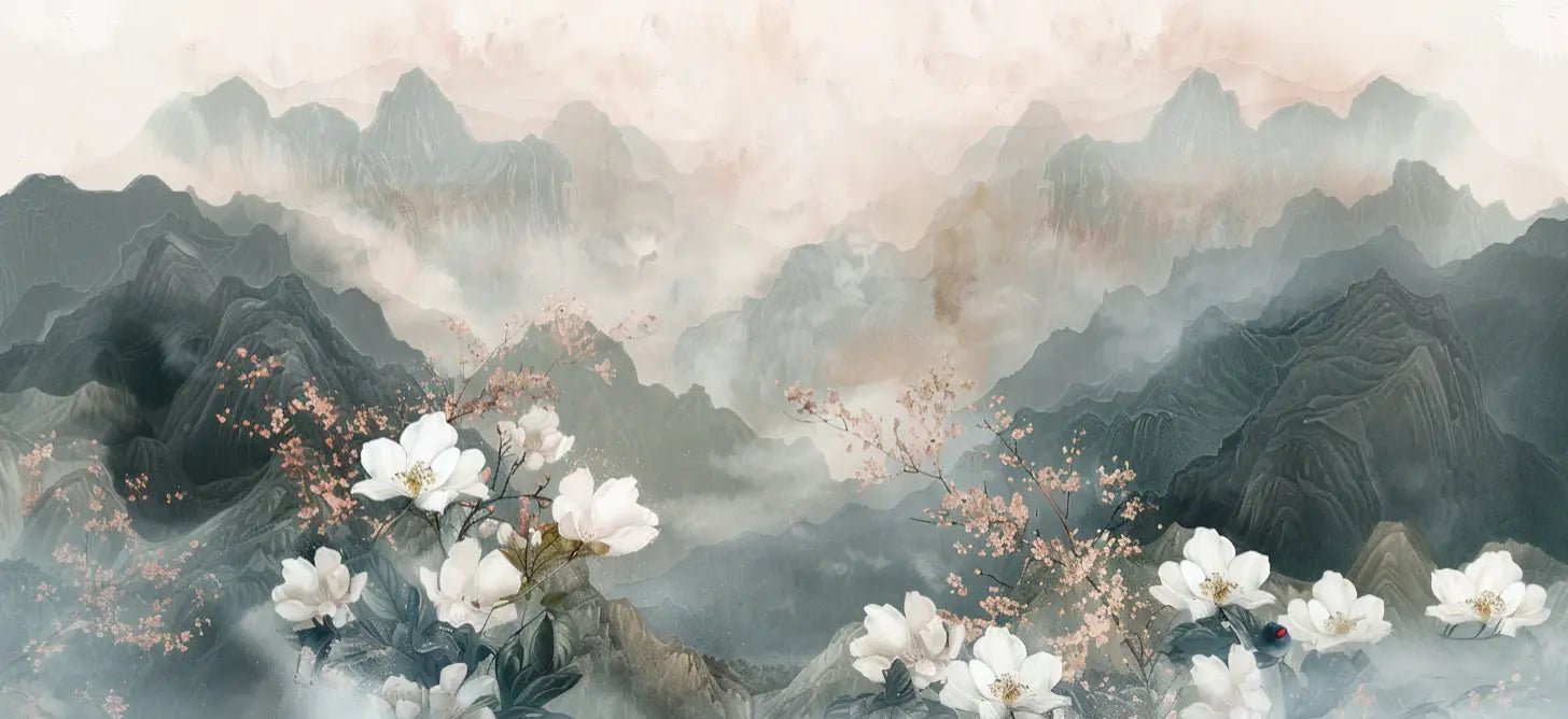 Évasion Florale en Montagne - Illulart: Papier peint panoramique