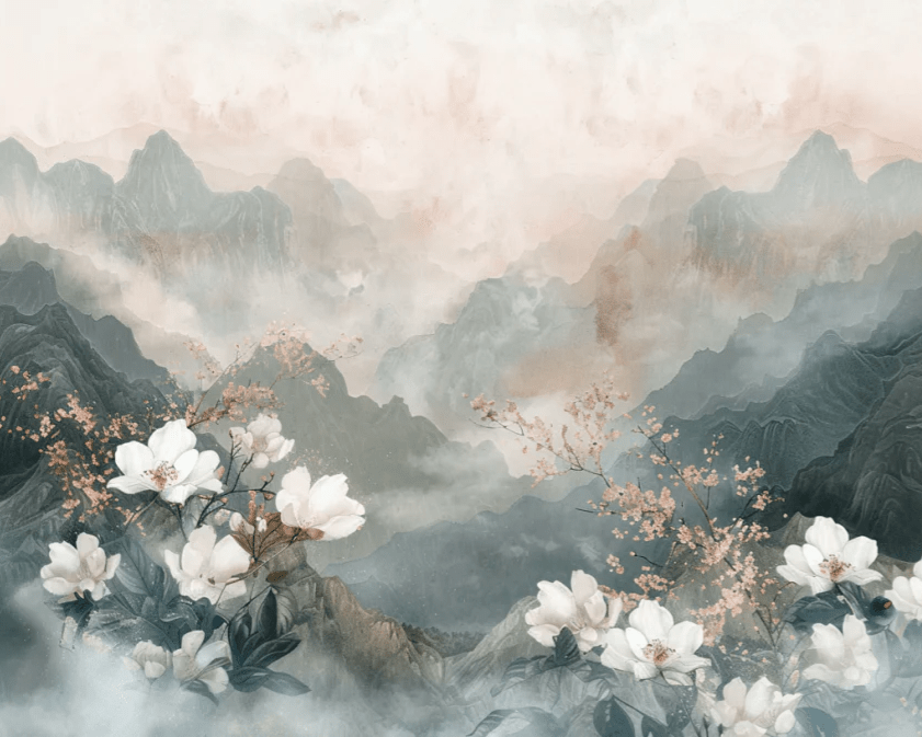 Évasion Florale en Montagne - Illulart: Papier peint panoramique