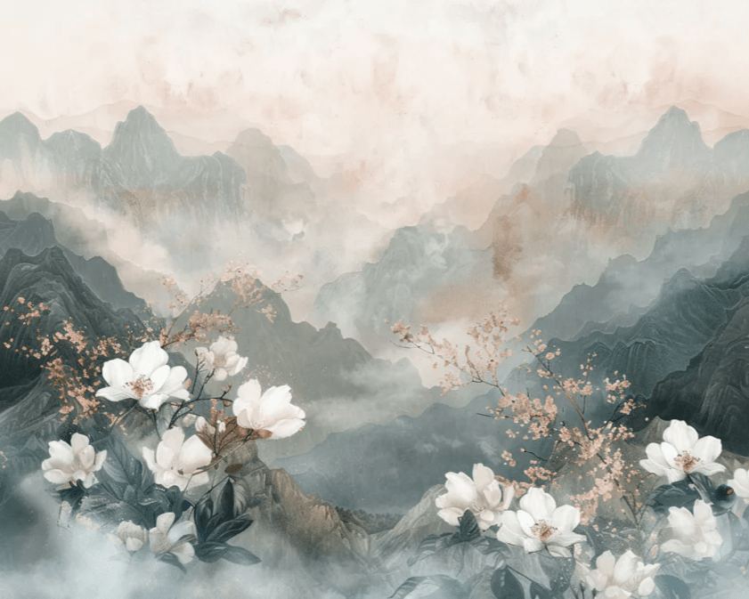 Évasion Florale en Montagne - Illulart: Papier peint panoramique