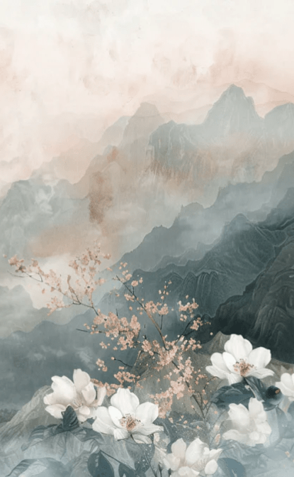 Évasion Florale en Montagne - Illulart: Papier peint panoramique