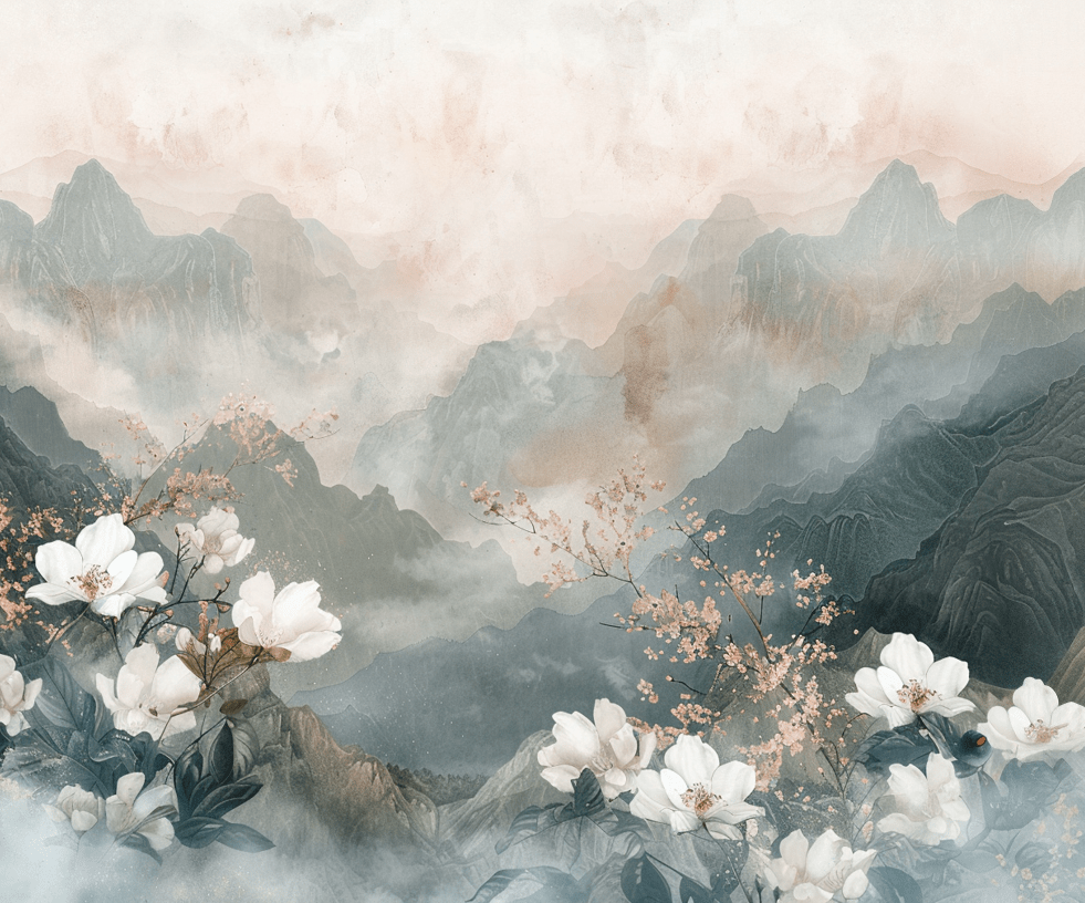 Évasion Florale en Montagne - Illulart: Papier peint panoramique