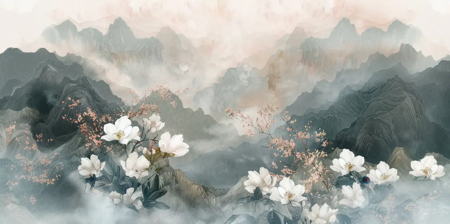 Évasion Florale en Montagne - Illulart: Papier peint panoramique