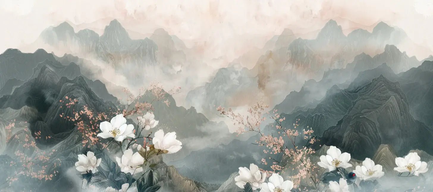 Évasion Florale en Montagne - Illulart: Papier peint panoramique