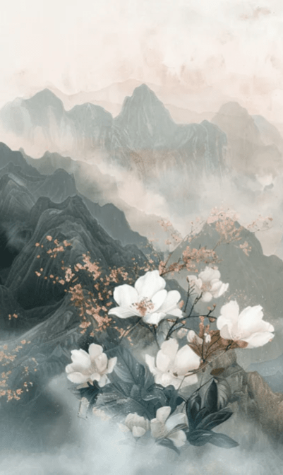 Évasion Florale en Montagne - Illulart: Papier peint panoramique