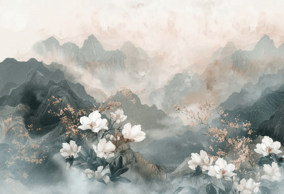 Évasion Florale en Montagne - Illulart: Papier peint panoramique