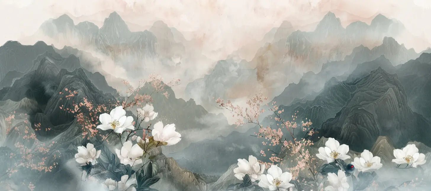 Évasion Florale en Montagne - Illulart: Papier peint panoramique