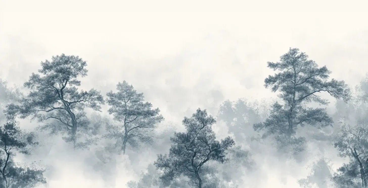 Évasion Forestière : Papier Peint panoramique Forêt dans la Brume - Illulart: Papier peint panoramique