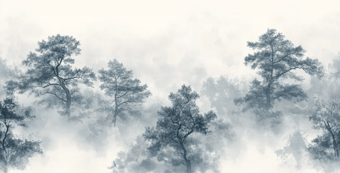 Évasion Forestière : Papier Peint panoramique Forêt dans la Brume - Illulart: Papier peint panoramique