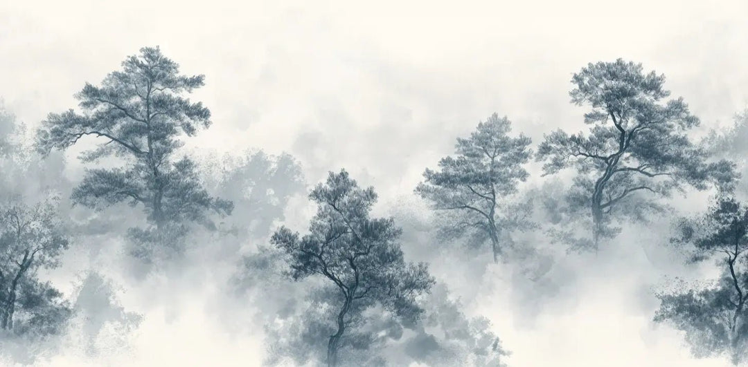 Évasion Forestière : Papier Peint panoramique Forêt dans la Brume - Illulart: Papier peint panoramique