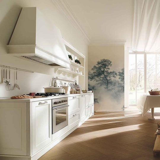 Évasion Forestière : Papier Peint panoramique Forêt dans la Brume - Illulart: Papier peint panoramique