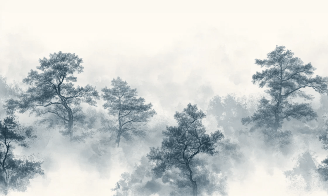 Évasion Forestière : Papier Peint panoramique Forêt dans la Brume - Illulart: Papier peint panoramique