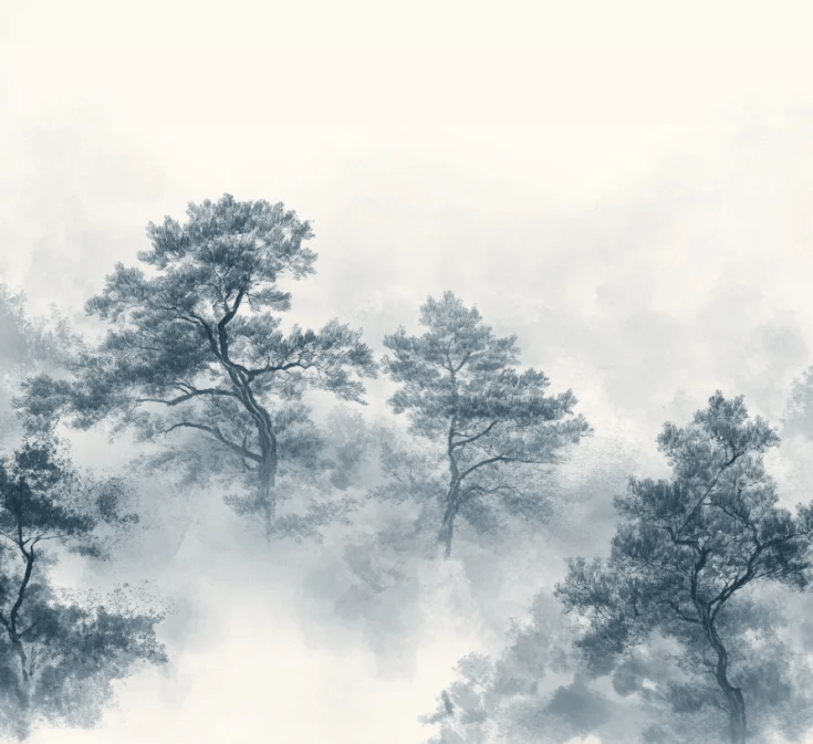 Évasion Forestière : Papier Peint panoramique Forêt dans la Brume - Illulart: Papier peint panoramique