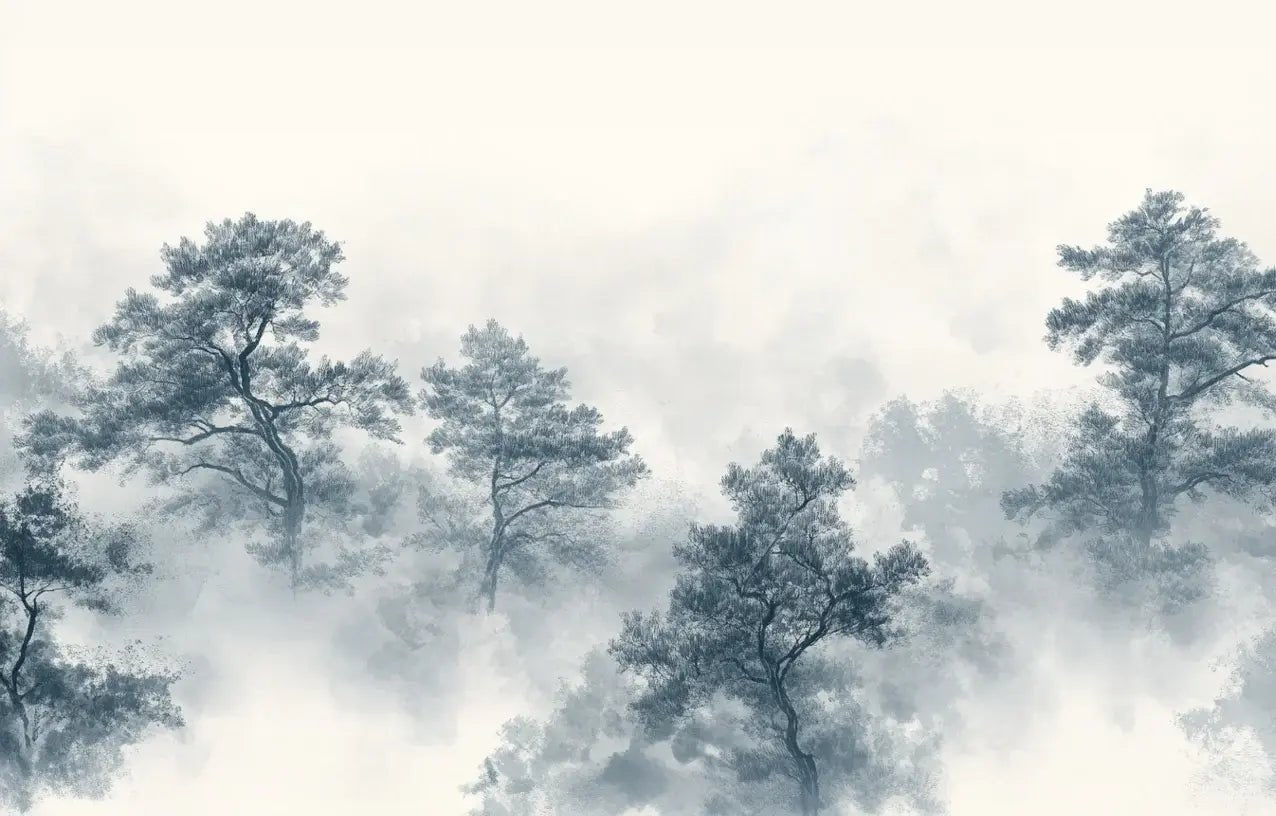 Évasion Forestière : Papier Peint panoramique Forêt dans la Brume - Illulart: Papier peint panoramique