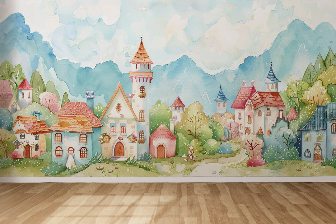 Évasion Imaginaire : Papier Peint Village Fantastique pour Enfants - Illulart: Papier peint panoramique