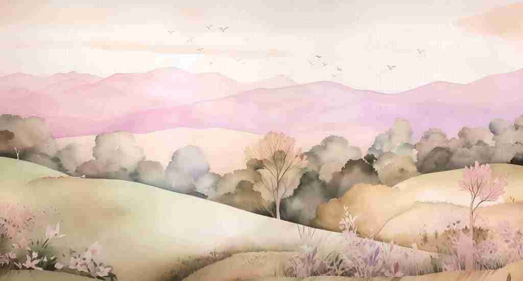 Évasion Pastel : Paysage Panoramique Aquarelle - Illulart: Papier peint panoramique