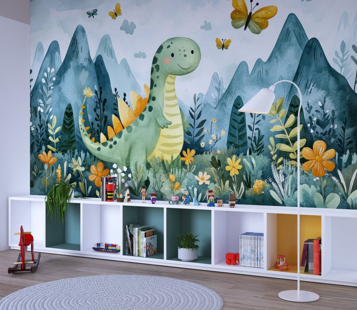 Explorations Dino au Cœur de la Nature - Papier Peint Enfant Ludique et Coloré - Illulart: Papier peint panoramique