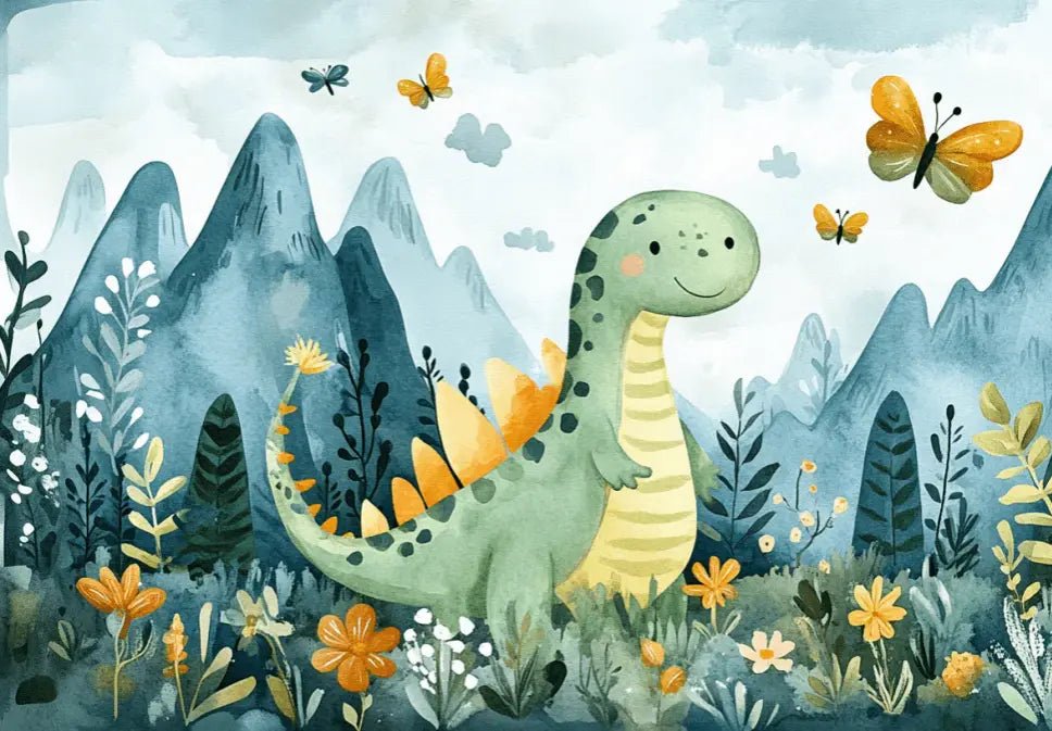 Explorations Dino au Cœur de la Nature - Papier Peint Enfant Ludique et Coloré - Illulart: Papier peint panoramique